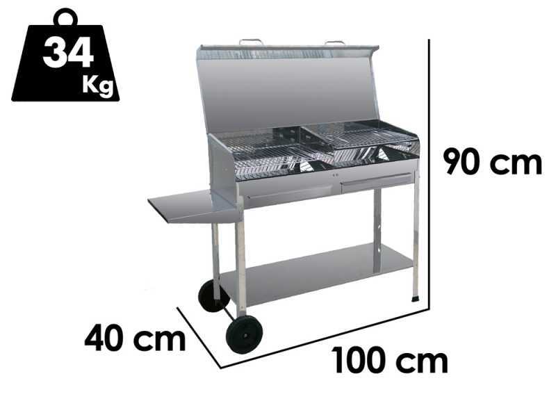 Seven Italy Achille Big 2 Stainless steel - Handmade charcoal barbecue - 2x 47,5x37 cm