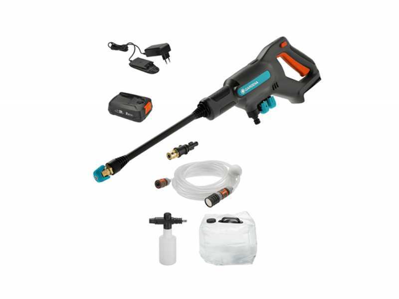 Gardena AcquaClean 24/18 V 2.5Ah Spray Gun Pressure Washer with Tank and Foam Lance