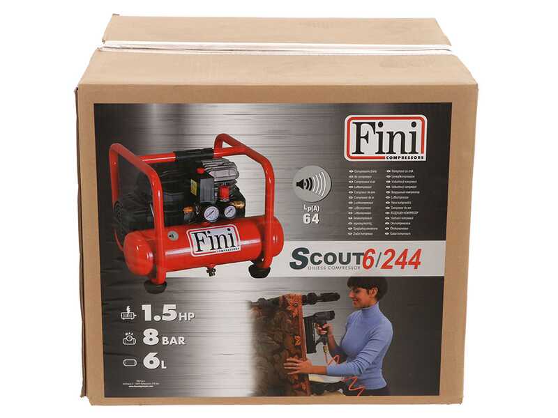 Fini Scout 6/244 - Electric Compact Portable Air Compressor - 1.5 Hp Motor - 8 Bar