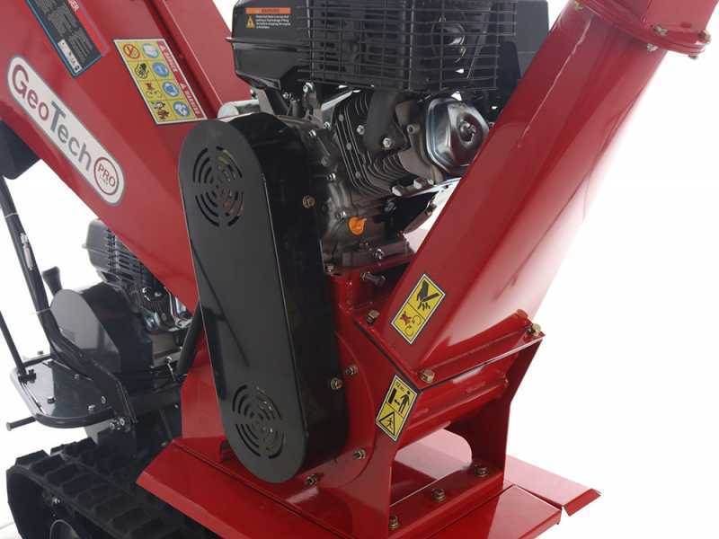 GeoTech Pro BMS155 LE - Tracked Self-propelled Wood Chipper on Power Barrow GeoPorter 330D - 4 Rollers - 15 HP Loncin Engine - Dumper Body