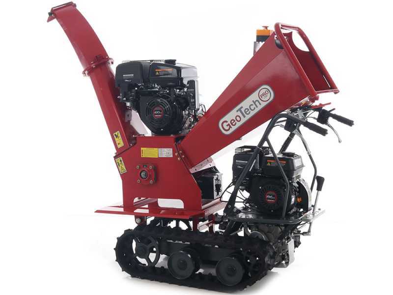 GeoTech Pro BMS155 LE - Tracked Self-propelled Wood Chipper on Power Barrow GeoPorter 330D - 4 Rollers - 15 HP Loncin Engine - Dumper Body