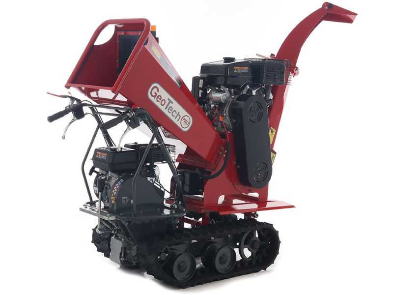 GeoTech Pro BMS155 LE - Tracked Self-propelled Wood Chipper on Power Barrow GeoPorter 330D - 4 Rollers - 15 HP Loncin Engine - Dumper Body