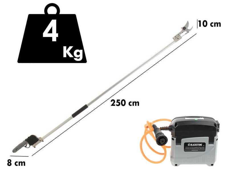 BlackStone 500-BP Electric Pruning Shears with Blackstone 32-H extension pole 2.5 m - Swing cutting system - 40mm Cutting diameter