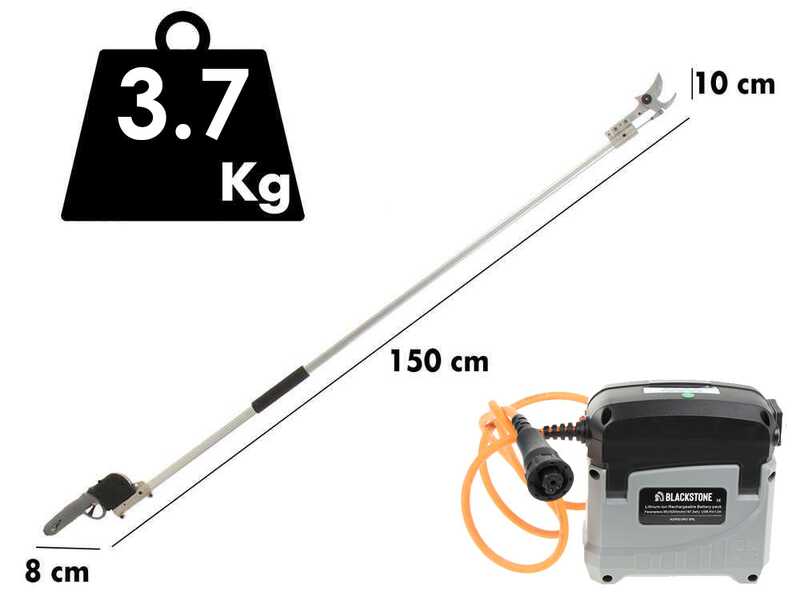 BlackStone 500-BP Electric Pruning Shears with BlackStone 25-H extension pole 1.5 m - Swing cutting system - 40mm Cutting diameter