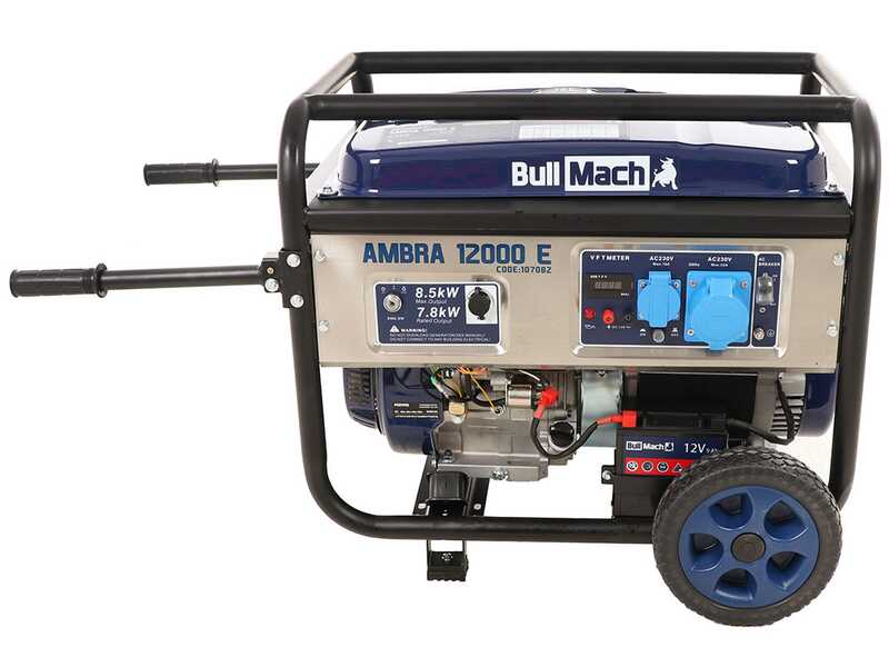 BullMach AMBRA 12000 E - 8.5 kW Wheeled Petrol Power Generator with AVR - DC 7.8 kW Single-phase