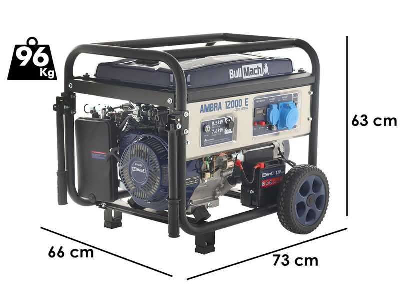 BullMach AMBRA 12000 E - 8.5 kW Wheeled Petrol Power Generator with AVR - DC 7.8 kW Single-phase