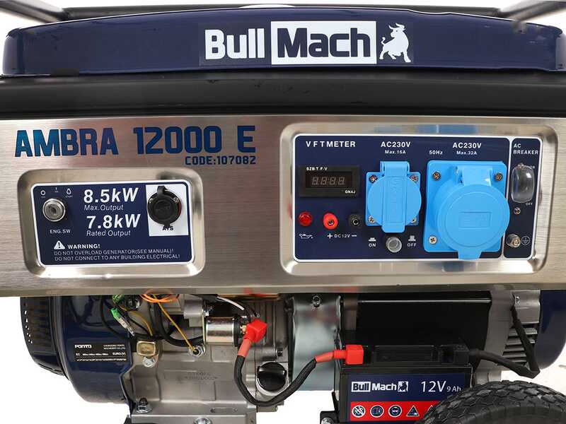 BullMach AMBRA 12000 E - 8.5 kW Wheeled Petrol Power Generator with AVR - DC 7.8 kW Single-phase