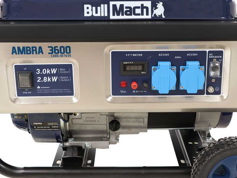 BullMach AMBRA 3600- 3 kW Wheeled Petrol Power Generator with AVR 3 kW - DC 2.8 kW Single-phase