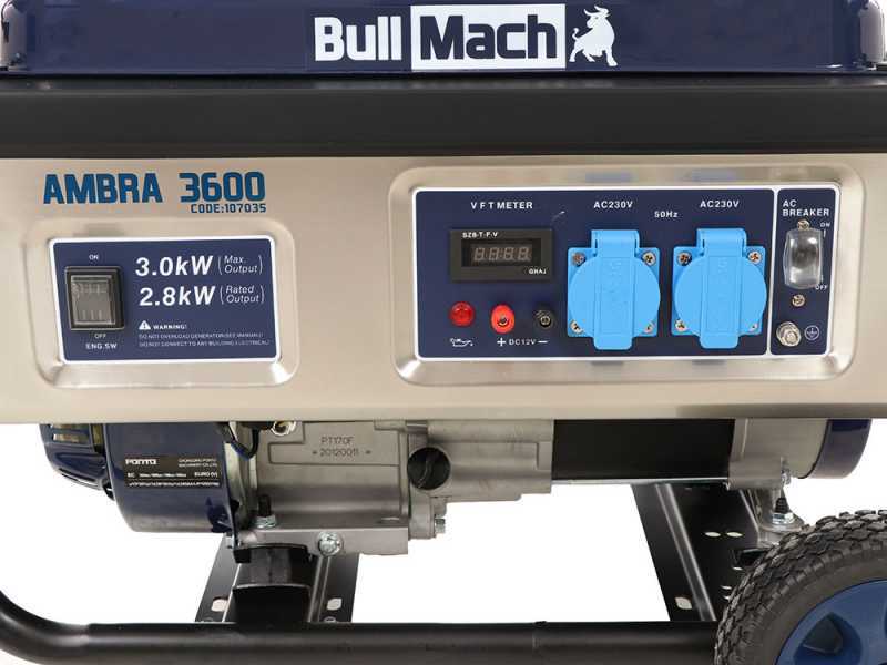 BullMach AMBRA 3600- Wheeled Petrol power generator with AVR 3 kW - DC 2.8 kW Single-phase