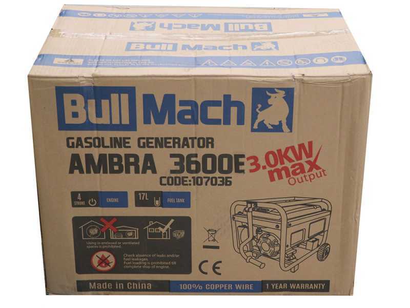 BullMach AMBRA 3600 E - 3 kW Wheeled Petrol Power Generator - DC 2.8 kW Single-phase