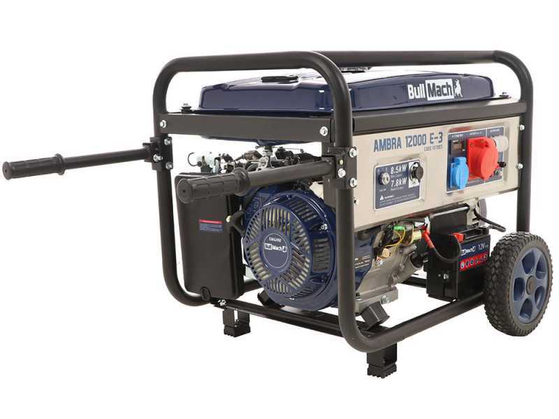 BullMach AMBRA 12000 E-3 - 8.5 kW Wheeled Petrol Power Generator with AVR - DC 7.8 kW Three-phase