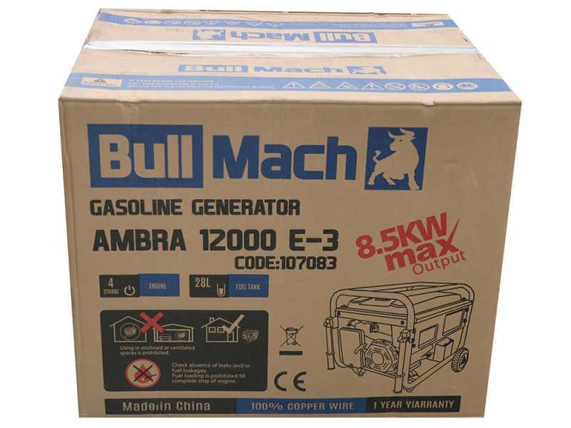 BullMach AMBRA 12000 E-3 - 8.5 kW Wheeled Petrol Power Generator with AVR - DC 7.8 kW Three-phase