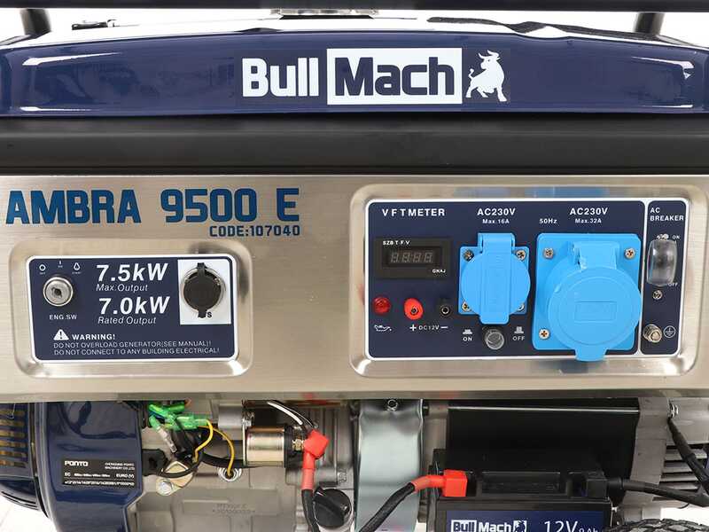 BullMach AMBRA 9500 E - 7.5 kW Wheeled Petrol Power Generator with AVR - DC 7 kW Single-phase