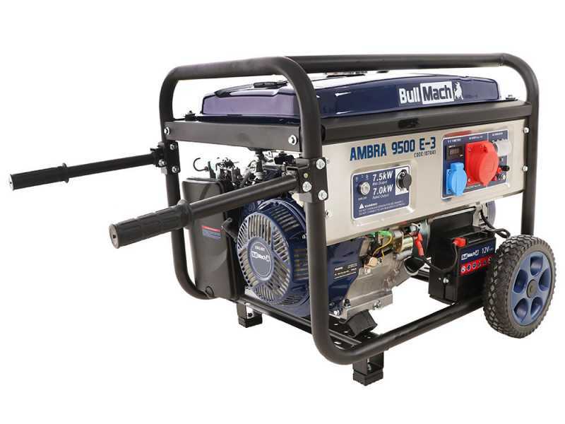 BullMach AMBRA 9500 E-3 - 7.5 kW Wheeled Petrol Power Generator with AVR - DC 7 kW Three-phase