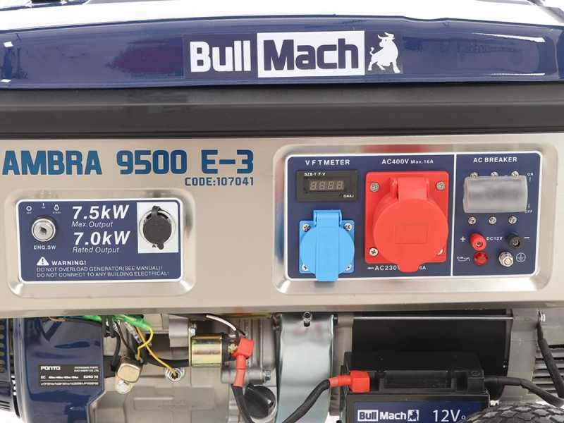 BullMach AMBRA 9500 E-3 - 7.5 kW Wheeled Petrol Power Generator with AVR - DC 7 kW Three-phase