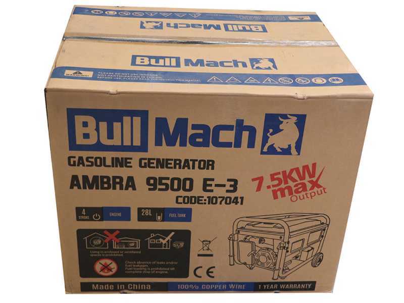 BullMach AMBRA 9500 E-3 - 7.5 kW Wheeled Petrol Power Generator with AVR - DC 7 kW Three-phase