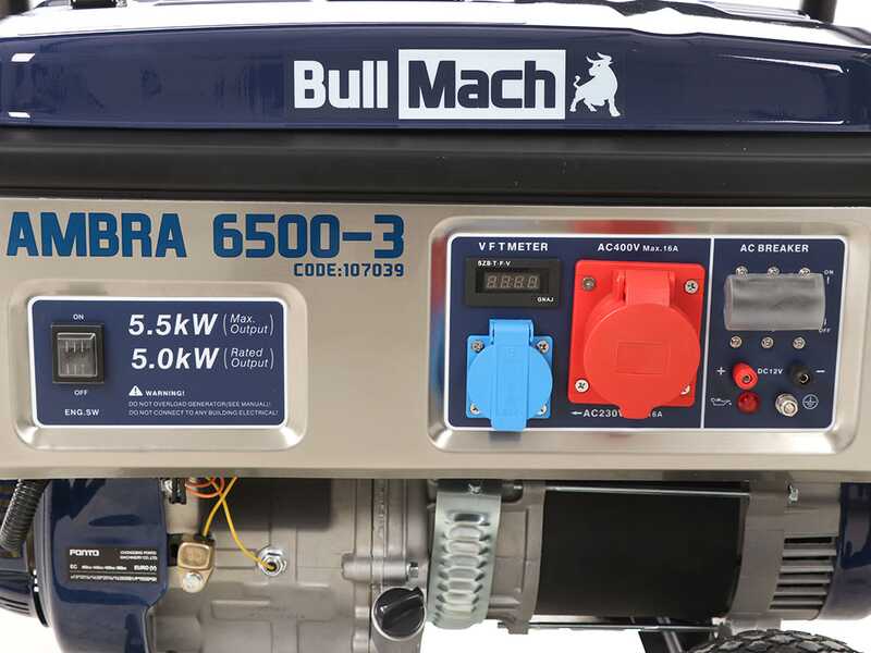 BullMach AMBRA 6500-3 - 5.5 kW Wheeled Petrol Power Generator with AVR - DC 5 kW Three-phase
