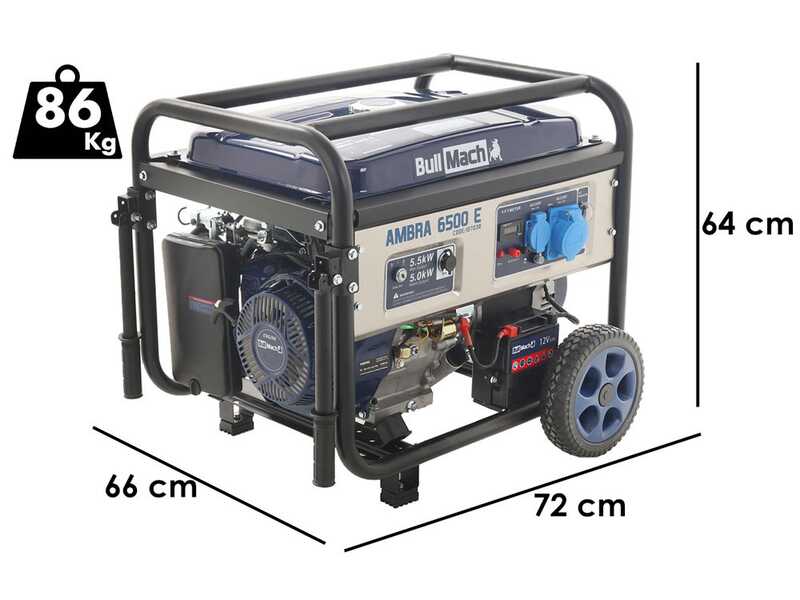 BullMach AMBRA 6500 E - 5.5 kW Wheeled Petrol Power Generator with AVR - DC 5 kW Single-phase