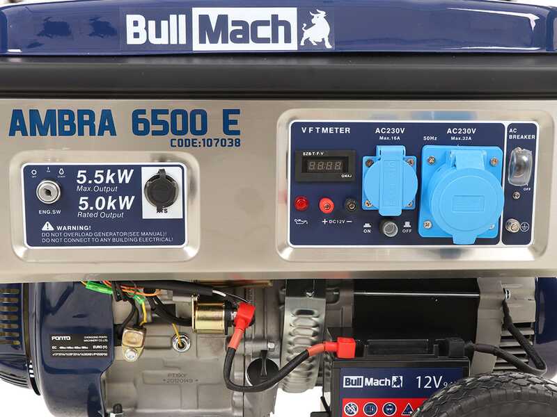 BullMach AMBRA 6500 E - 5.5 kW Wheeled Petrol Power Generator with AVR - DC 5 kW Single-phase
