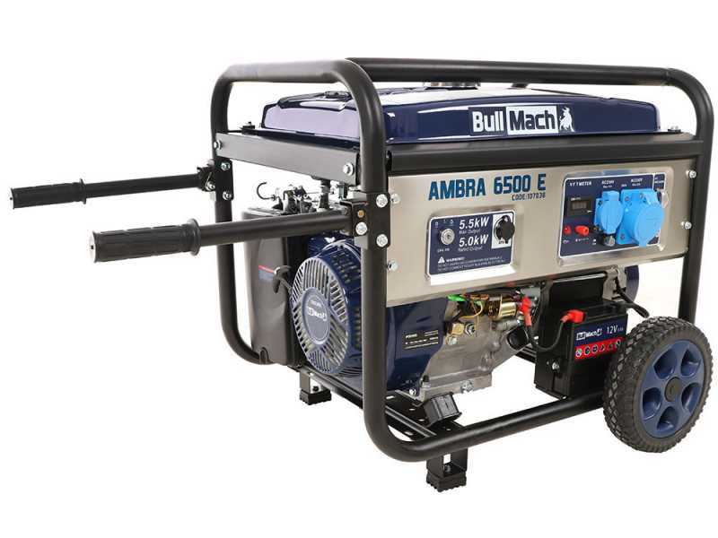 BullMach AMBRA 6500 E - Wheeled Petrol power generator with AVR 5.5 kW - DC 5 kW Single Phase