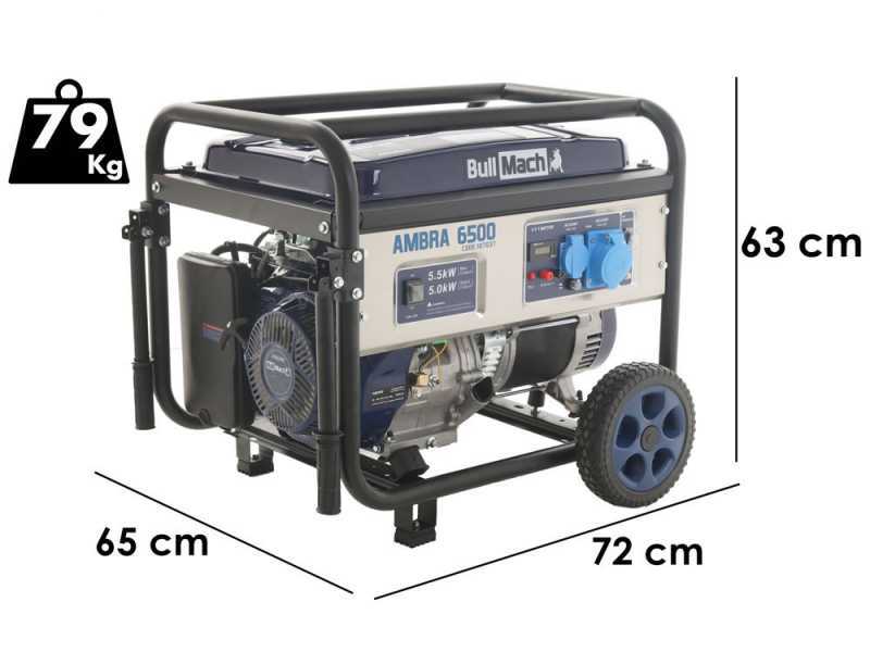 BullMach AMBRA 6500 - 5.5 kW Wheeled Petrol Power Generator with AVR - DC 5 kW Single-phase
