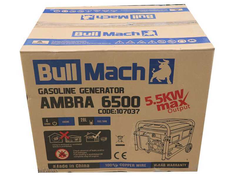 BullMach AMBRA 6500 - 5.5 kW Wheeled Petrol Power Generator with AVR - DC 5 kW Single-phase