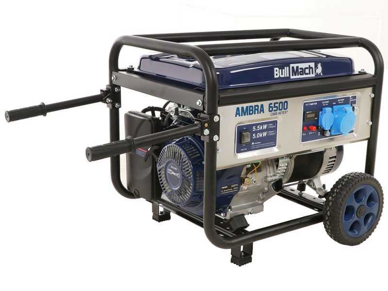 BullMach AMBRA 6500 - Wheeled Petrol power generator with AVR 5.5 kW - DC 5 kW Single Phase