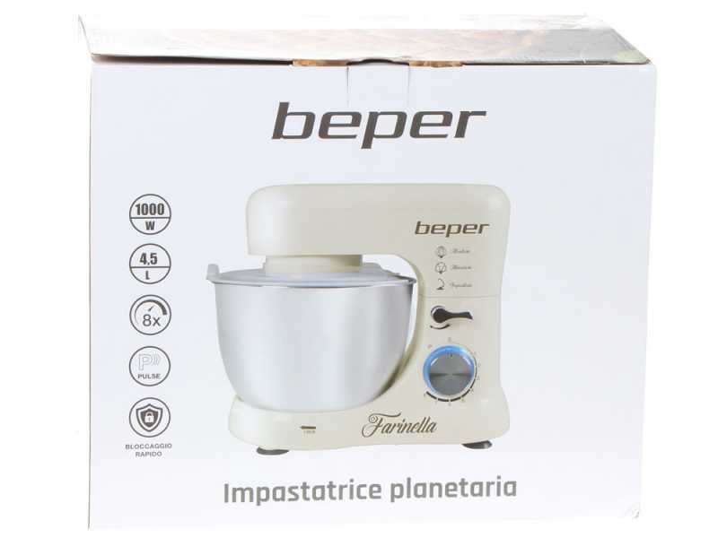 BEPER - Planetary mixer - 4.5L stainless steel bowl - 3 hooks included - 1000W