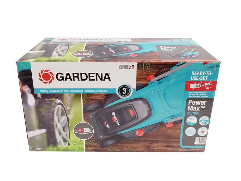 Gardena PowerMax 32/36V P4A Battery-powered Electric Lawn Mower - 2 18 V/2.5Ah Batteries - 32 cm Cutting Width