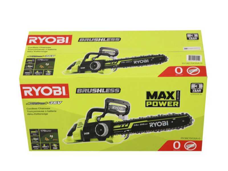 Ryobi BRUSHLESS RY36CSX35A-0 - Max Power 36V Electric Chainsaw - 35cm Blade - WITHOUT BATTERY AND CHARGER 