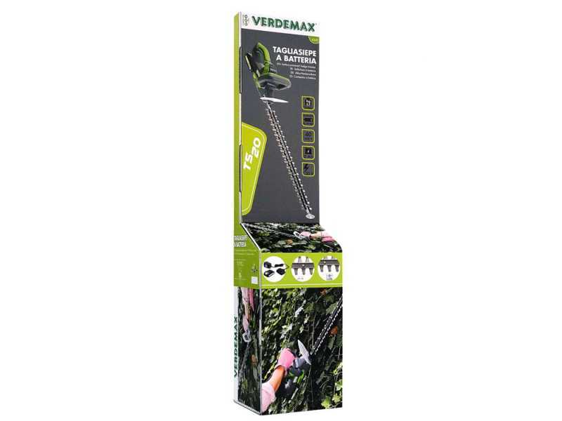 Verdemax TS20 Battery-powered Hedge Trimmer - 60 cm Blade - 20 V 2Ah Battery