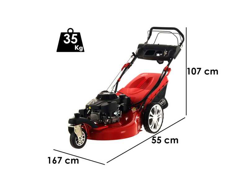 GeoTech Pro S58-3 BMSWGE L225 Self-propelled Petrol Lawn Mower, Swiveling Single Wheel - Electric Start