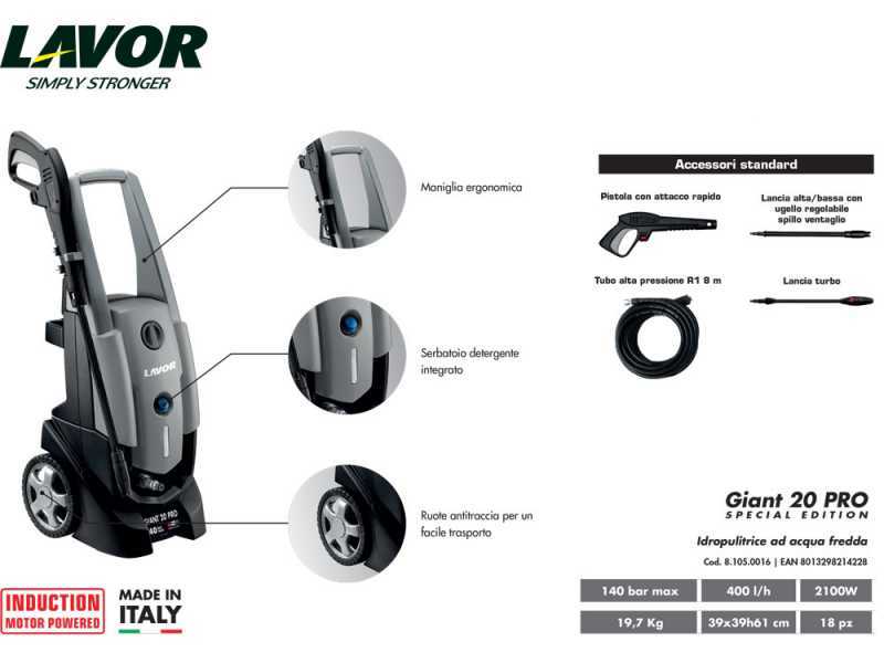 LAVOR GIANT 20 PRO - Cold pressure washer - 100 bar - 400 l/h