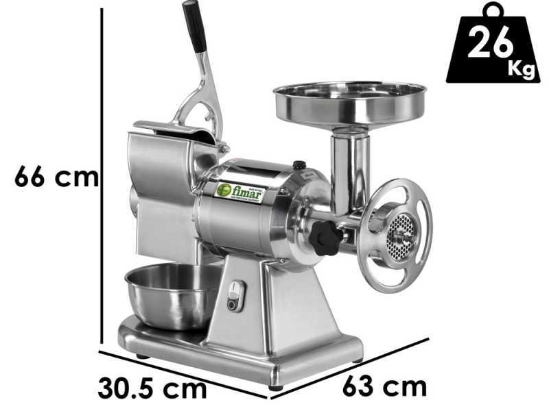 FIMAR TC22T Electric Meat Mincer - with Integrated Grater - Grinding Unit in Stainless Steel - Single-phase - 1.5HP/230V