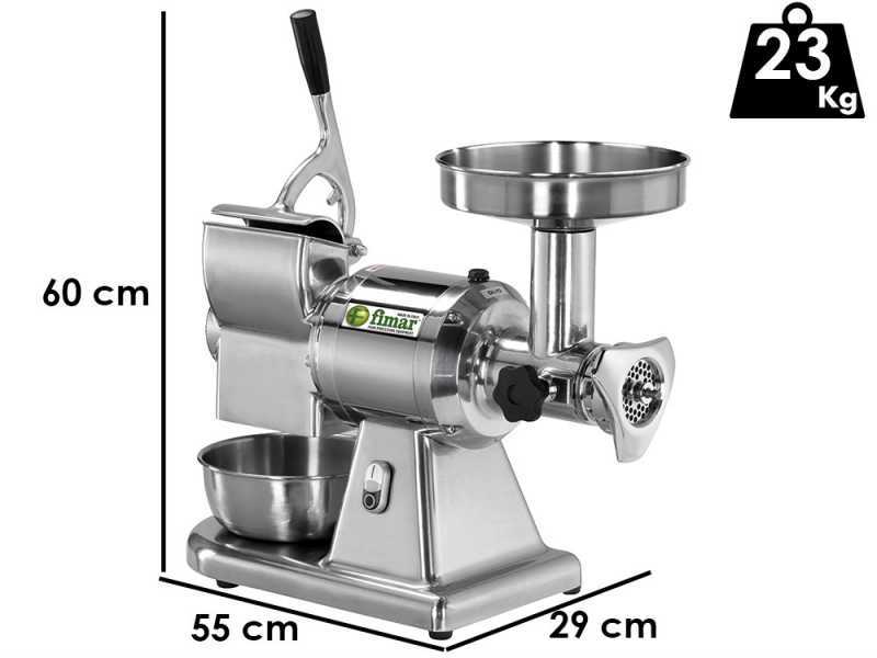 FIMAR TC12T Electric Meat Mincer - with Integrated Grater - Grinding Unit in Stainless Steel - Single-phase - 1.5HP/230V