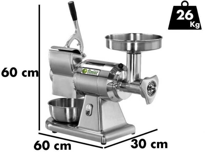 FIMAR TC12AT Electric Meat Mincer - with Integrated Grater - Removable Grinding Unit in Stainless Steel - Three-phase - 1.0HP/400V