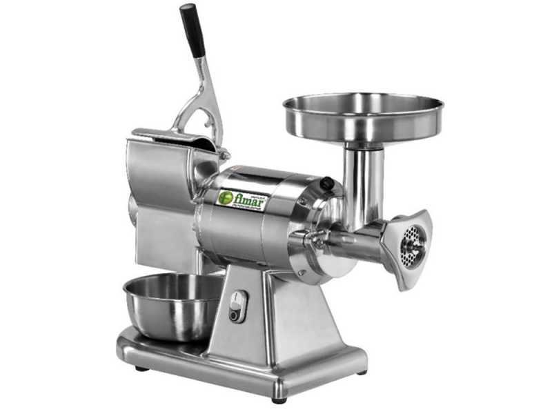 FIMAR TC12AT Electric Meat Mincer - with Integrated Grater - Removable Grinding Unit in Stainless Steel - Three-phase - 1.0HP/400V