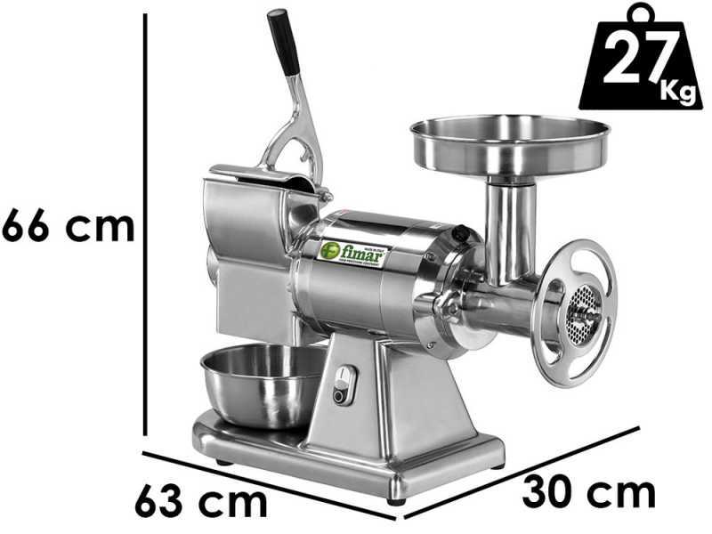 FIMAR TC22AE Electric Meat Mincer - with Integrated Grater - Removable Grinding Unit in Stainless Steel - Single-phase - 230 V / 1.5 hp