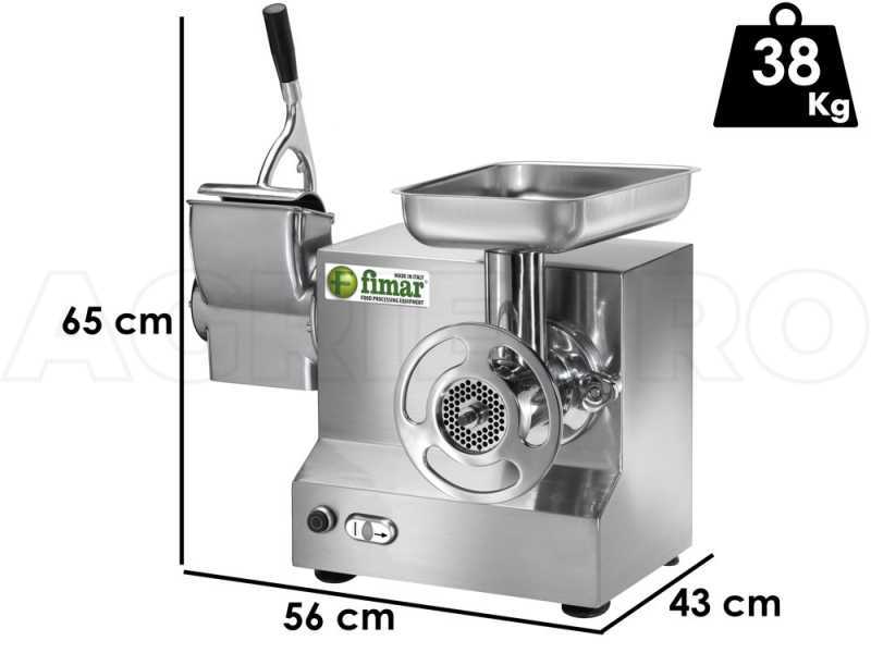 FIMAR TC22AT Electric Meat Mincer - with Integrated Grater - Removable Grinding Unit in Stainless Steel - Three-phase - 400 V / 1.5 hp