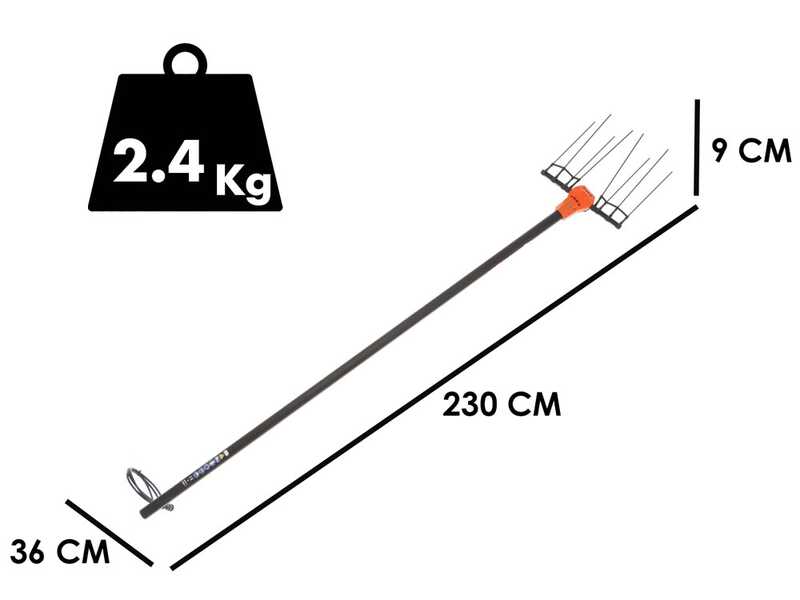 Jolly Italia V50X - Electric Battery-powered Olive Harvester - 36V - with 2.3 m Fixed Pole and Step-Up Extension