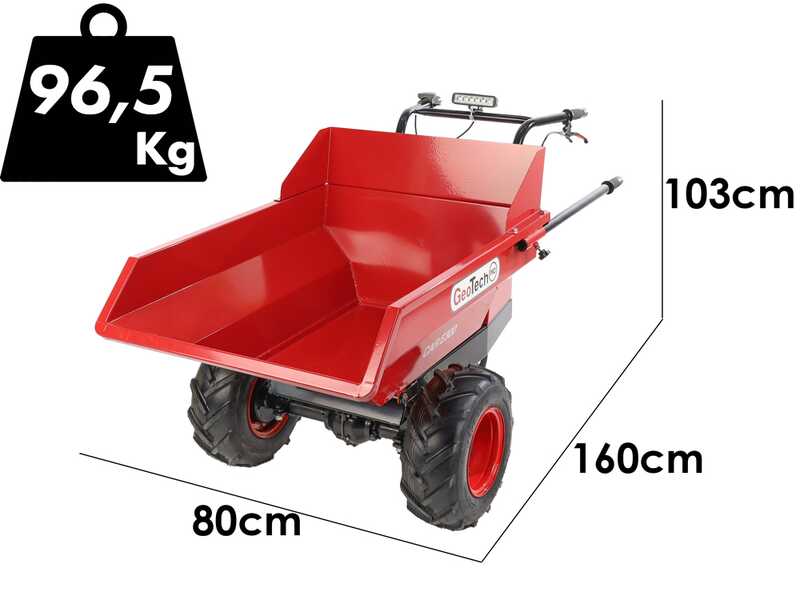 Battery-Powered Power Wheelbarrow GeotechPro Mini Dumper Car E300 - Manual Dumper Barrow 300 Kg