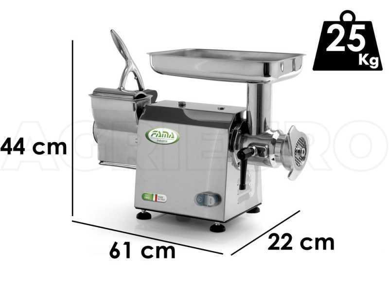FAMA TGI22 Electric Meat Mincer - with Integrated Grater - Removable Grinding Unit in Food-grade Cast Iron - Single-phase - 230 V / 1.5 hp