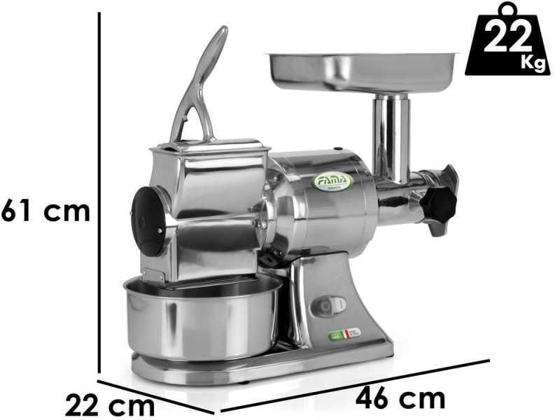 FAMA TG12 Electric Meat Mincer - with Integrated Grater - Removable Grinding Unit in Stainless Steel - Single-phase - 230 V / 1.0 hp