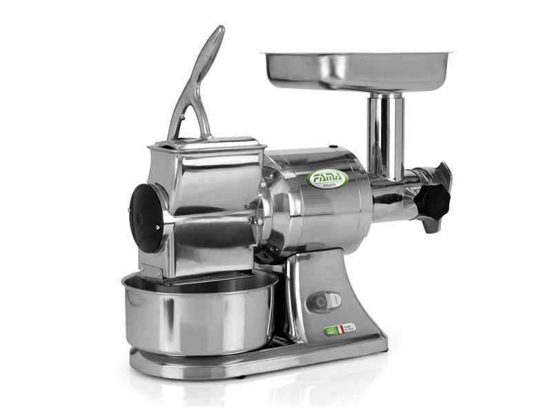 FAMA TG12 Electric Meat Mincer - with Integrated Grater - Removable Grinding Unit in Stainless Steel - Single-phase - 230 V / 1.0 hp
