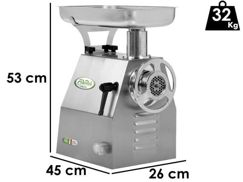 FAMA TI22R Electric Meat Mincer - Body in Stainless Steel - Grinding Unit in Food-grade Cast Iron - Single-phase - 230 V/2.0 hp
