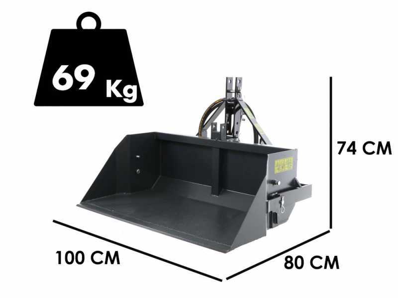 BlackStone B-PAL H 100 - Tractor-mounted Hydraulic Rear Loader Bucket - 100 cm - 400 Kg Load Capacity