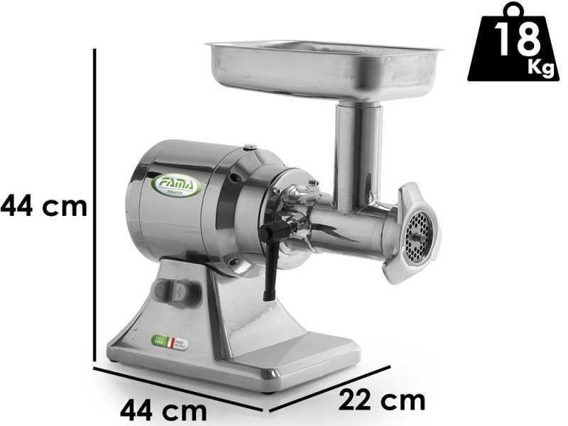 FAMA TSK12 UNIKO Electric Meat Mincer - Polished Aluminium Body - Stainless Steel Removable Grinding Unit- Three-phase - 400V/1.0hp