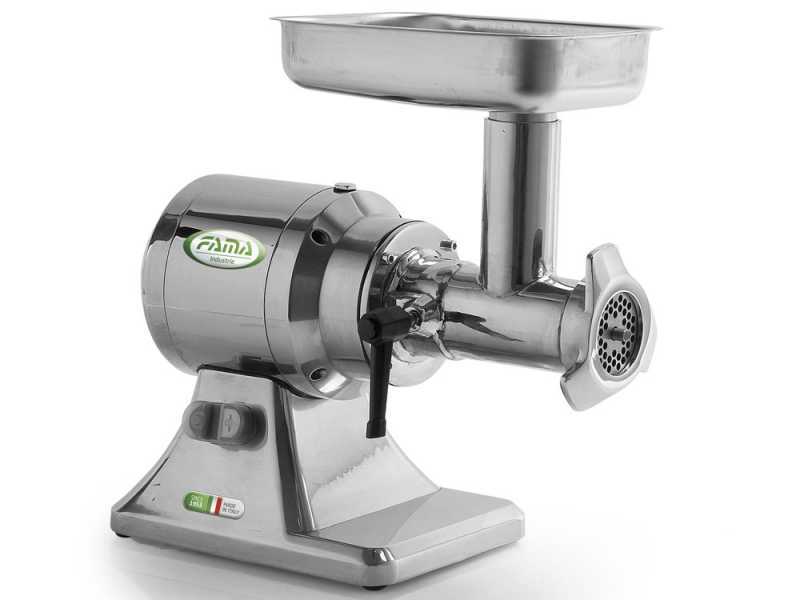 FAMA TSK12 UNIKO Electric Meat Mincer - Polished Aluminium Body - Stainless Steel Removable Grinding Unit- Three-phase - 400V/1.0hp