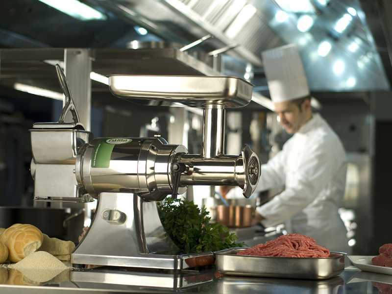 FAMA TSK12 UNIKO Electric Meat Mincer - Polished Aluminium Body - Stainless Steel Removable Grinding Unit- Three-phase - 400V/1.0hp