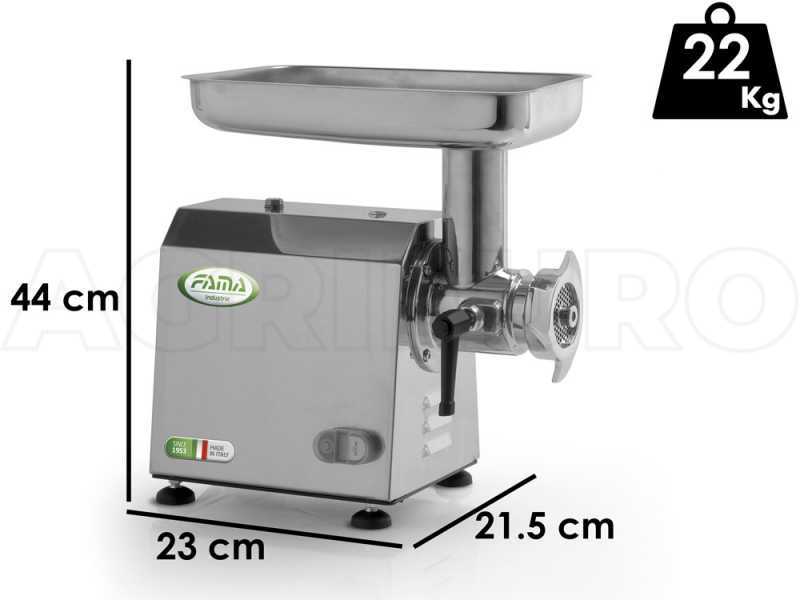 FAMA TI12 Electric Meat Mincer - Body in Stainless Steel - Grinding Unit in Food-grade Cast Iron - Single-phase - 230V/ 1.0 hp